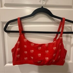 SKIMS Red Team USA Olympics Red Sports Bra with Flag pattern. Size L